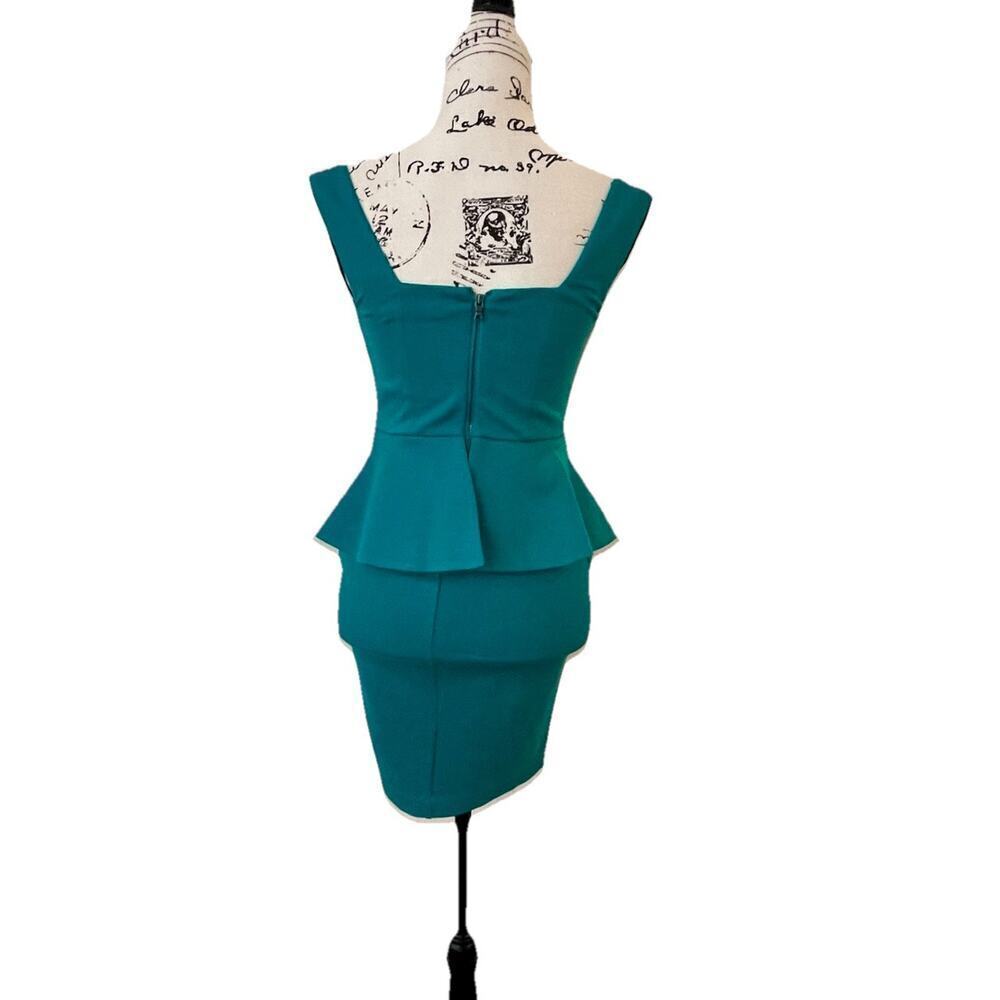 ALICE & OLIVIA DRESS POPPY PEPLUM MIDI SZ 2 TEAL FITTED BODICE QUIET LUXURY CORE - Picture 12 of 16